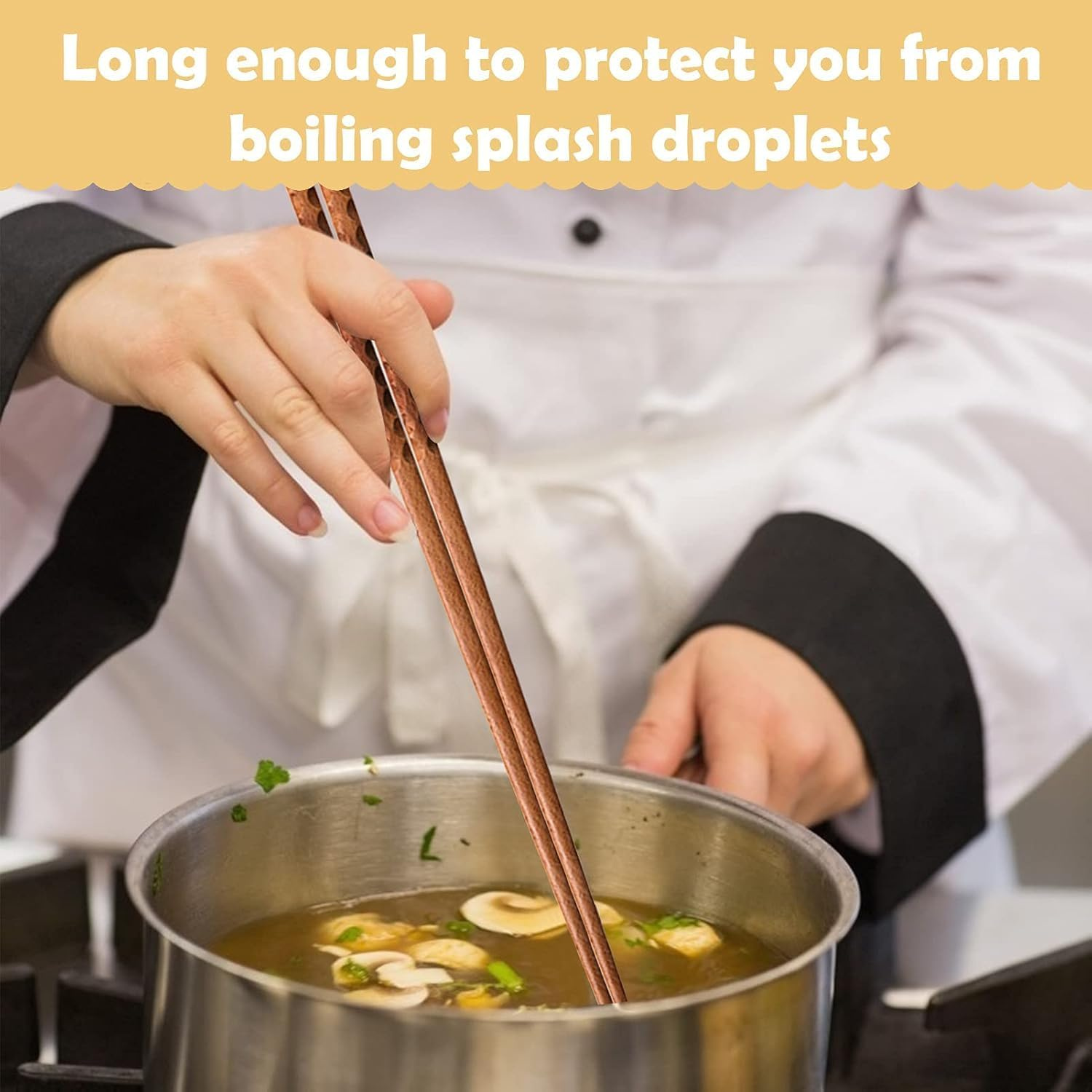 42Cm Extra Long Anti-Slip Wooden Cooking Chopsticks Set - 2 Pairs Reusable for Noodles, Frying, and Hot Pot - Durable Kitchen Utensils image number 2