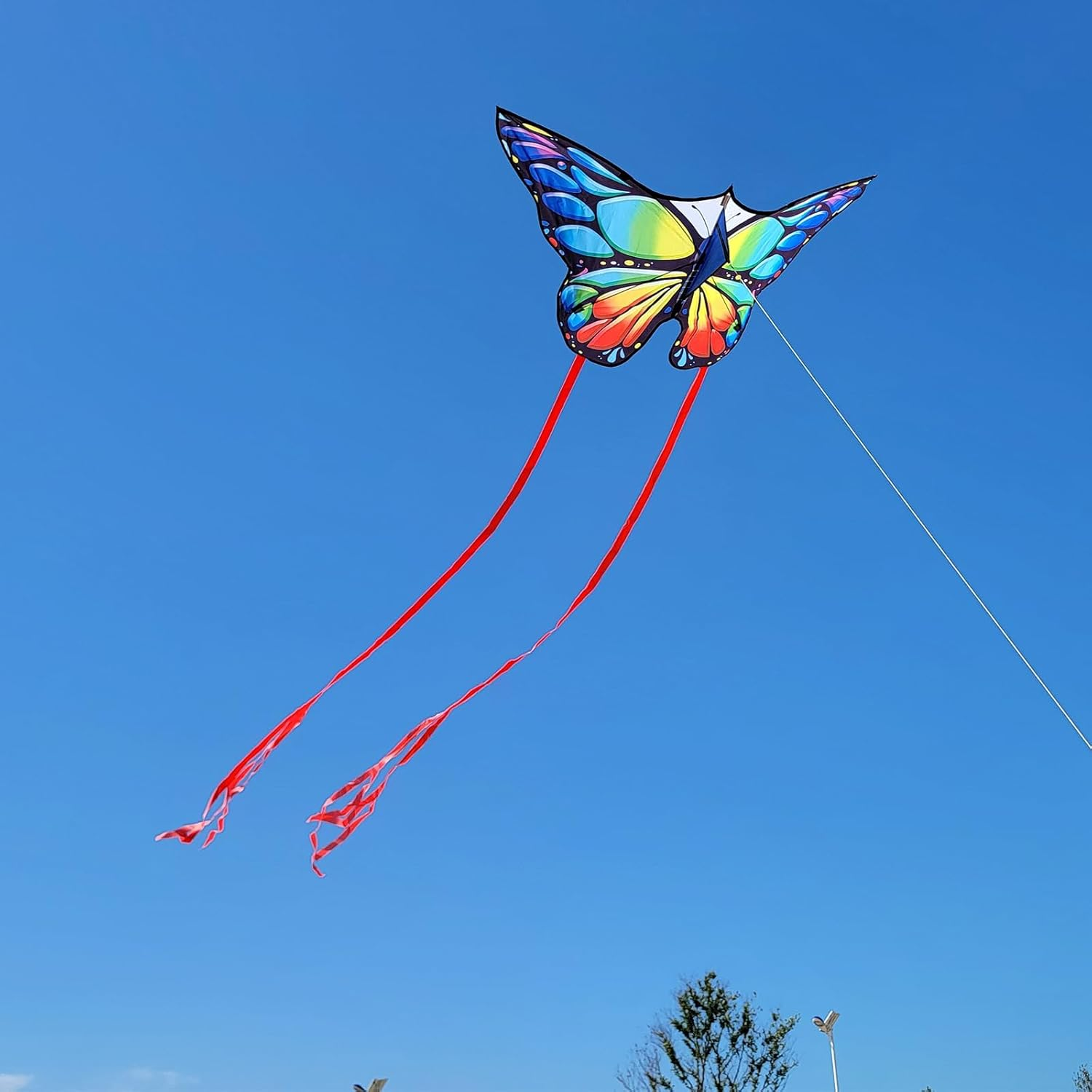 Simxkai Butterfly Kite for Kids & Adults, Easy to Fly Blue Big Kite for Beginners, 300Ft Line Handle Included (1Pack 2Pack) image number 3
