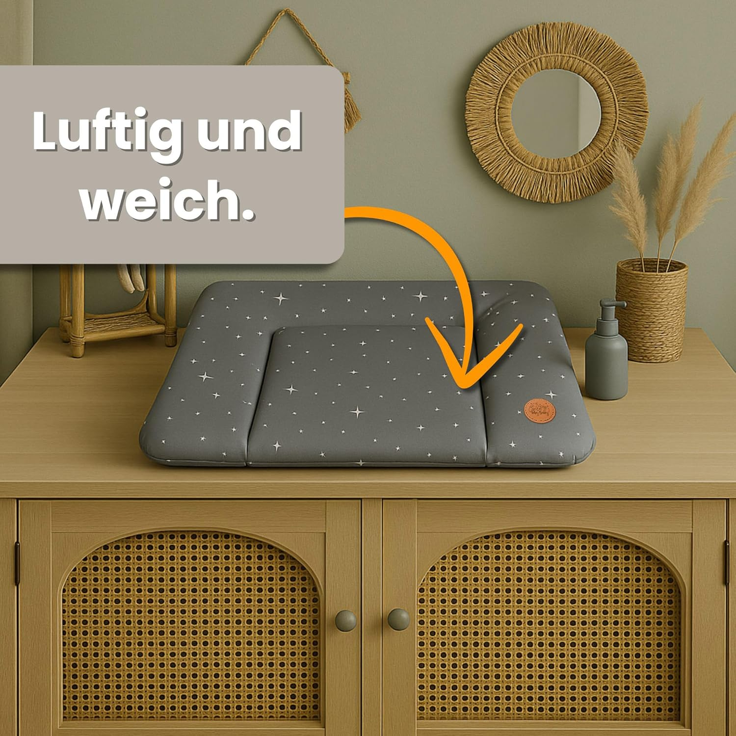 Changing Mat Washable and Waterproof 70 X 50 Cm - Changing Mat for Laying on Changing Table Changing Table Changing Table or Washing Machine Changing Mat 70 X 50 Cm Beige with White Stars image number 1