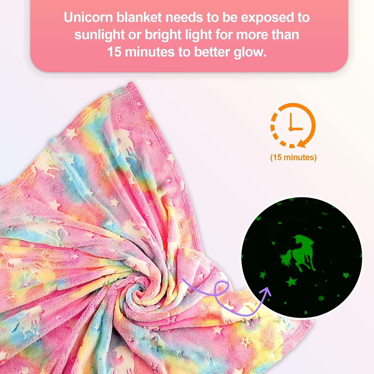 Unicorn Glow in the Dark Blanket, Flannel Cozy Glowing Blanket Throw Blanket for Couch, Personalized Blanket Soft Blanket Fluffy Rainbow Blanket for Girls Children Toddlers Travel Car, 40"X60"(Pink) image number 4