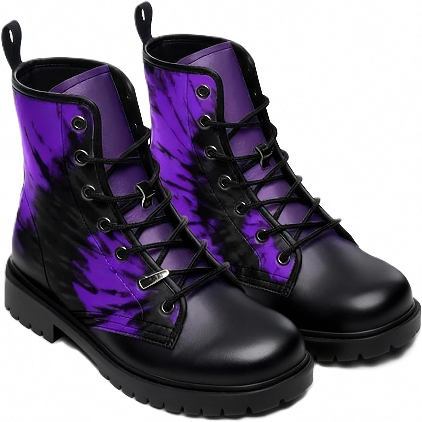 Women'S Ankle Booties with Gradient Color-Blocked Solid-Colored Floral Print Stylish Gothic Combat Boots Platform Lace-Up Leather Boots Travel Halloween Christmas Party