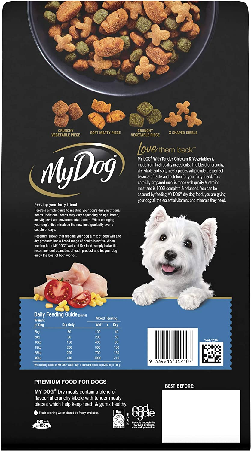 MY DOG Adult Dry Dog Food Tender Chicken & Vegetables 1.5Kg Bag, 4 Pack image number 1