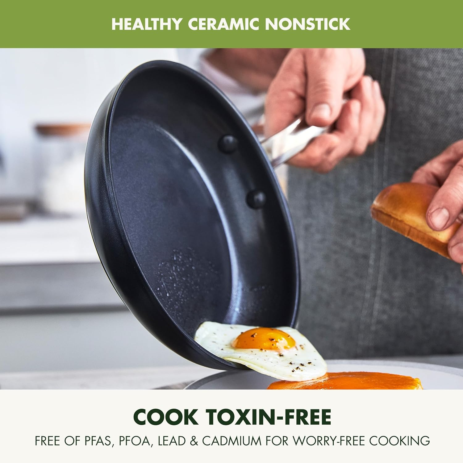 Greenpan Prime Midnight Hard Anodized Healthy Ceramic Nonstick 20 Cm and 28 Cm Frying Pan Skillet Set, Pfas-Free, Dishwasher Safe, Oven Safe, Black image number 2