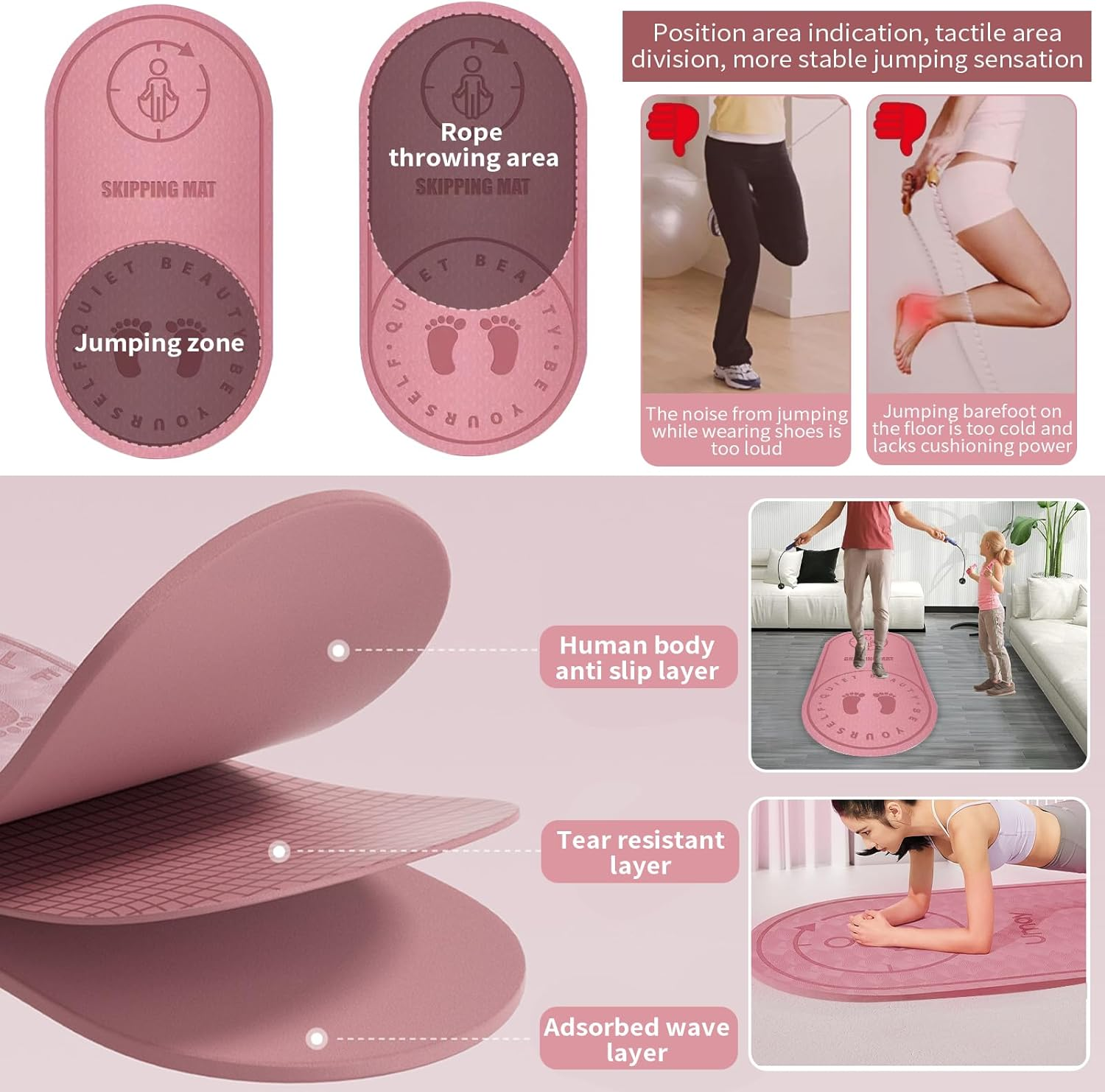 Jump Rope Mat, Shock Absorption Skipping Mat, Non-Slip Exercise Mat for Indoor Outdoor, Larger Fitness Pad, Professional Yoga Mat, Shock Absorption Rug for Sport, Durable Workout Jump Rope Pad image number 1