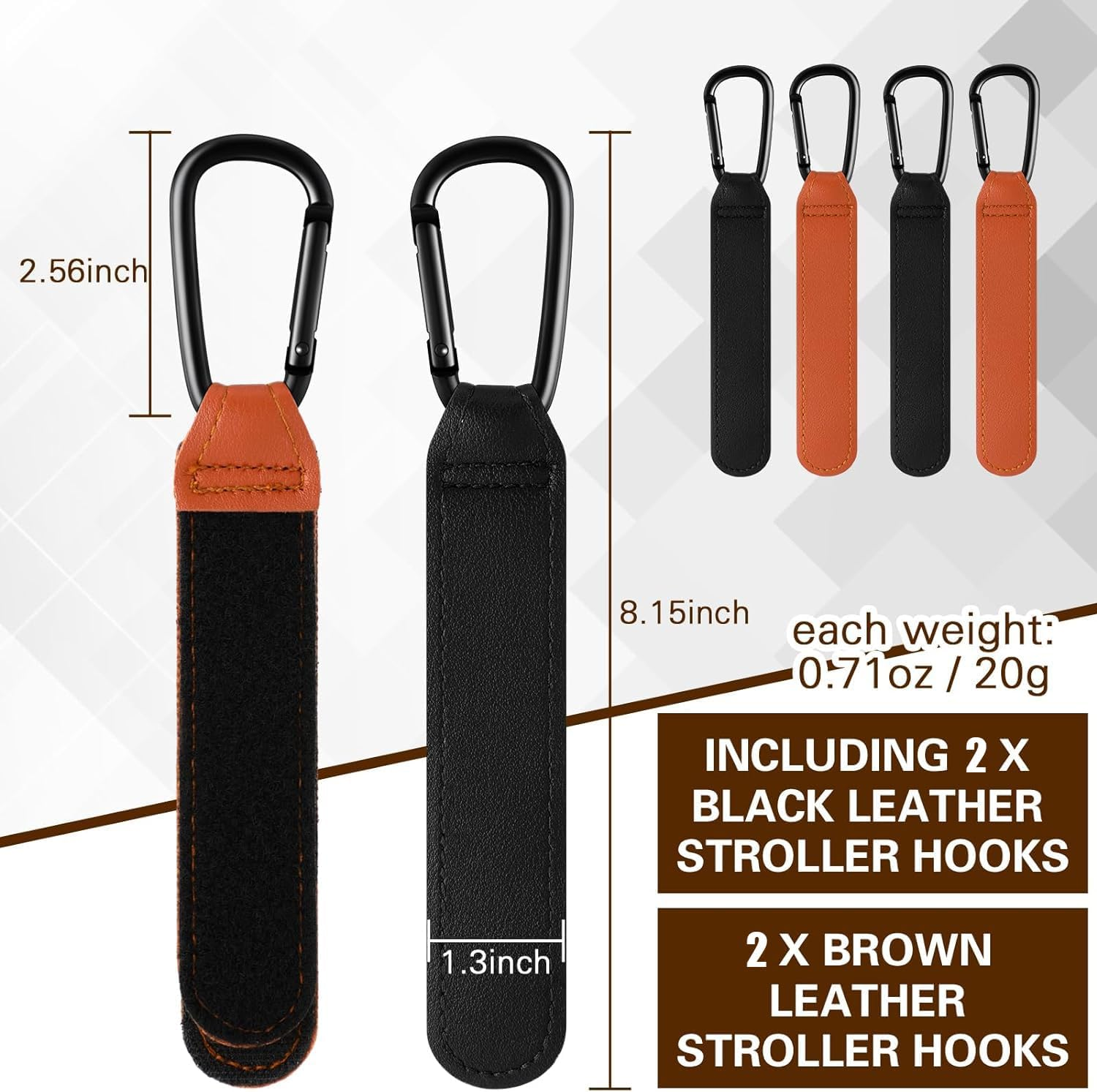 Leather Stroller Hooks Premium Buggy Clips with Carabiner Design Easy-Attach Pushchair Clips for Diaper Bags, Groceries and More Universal, Heavy-Duty, No-Slip Stroller Accessories image number 4