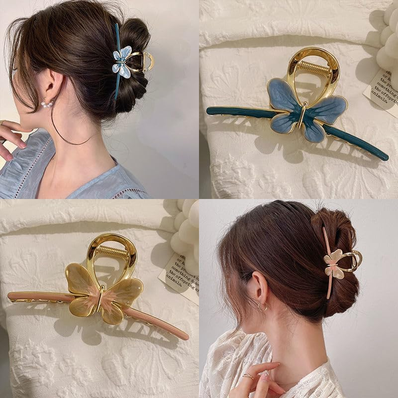Pack of 3 Butterfly Hair Clips, Flat Hair Clips for Women, Flat Claw Clip, Strong Hold Women'S Hair Clips, Hair Clip for Thick and Thin Hair, Hair Clip Flat Women