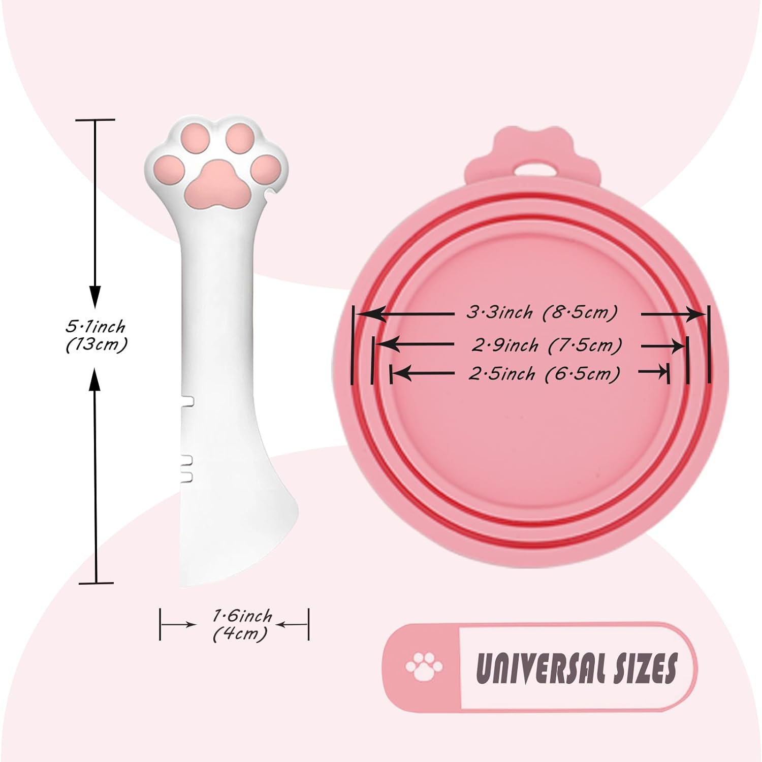 3 Pcs Pet Food Can Lids & Spoon | Cute Paw Shape Opener Spatula | Universal BPA Free Silicone Covers for Dog Cat Cans (Pink) - Dark Blue image number 3