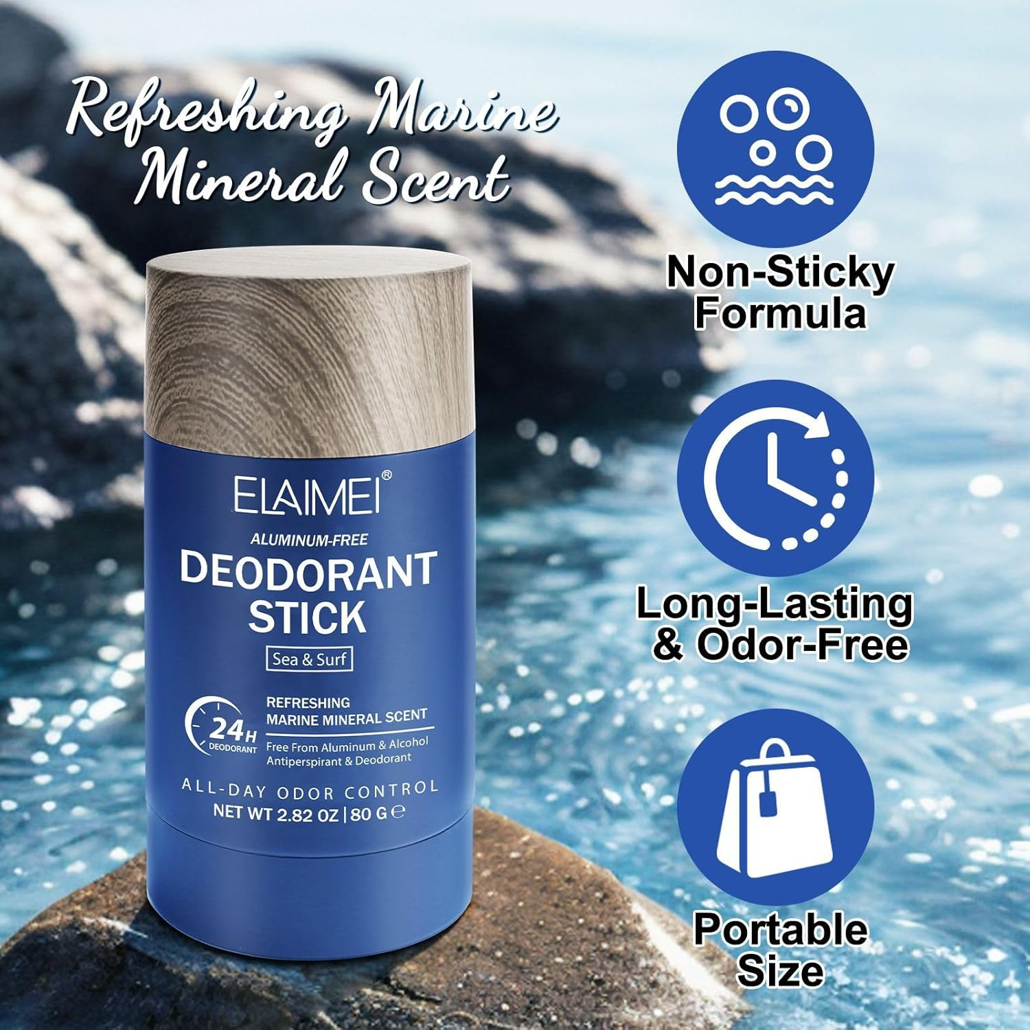 Natural Deodorant - Refreshing Marine Mineral Scent, Extra Strength Natural Deodorant for Women & Men (80G, 2.82 Oz) image number 2