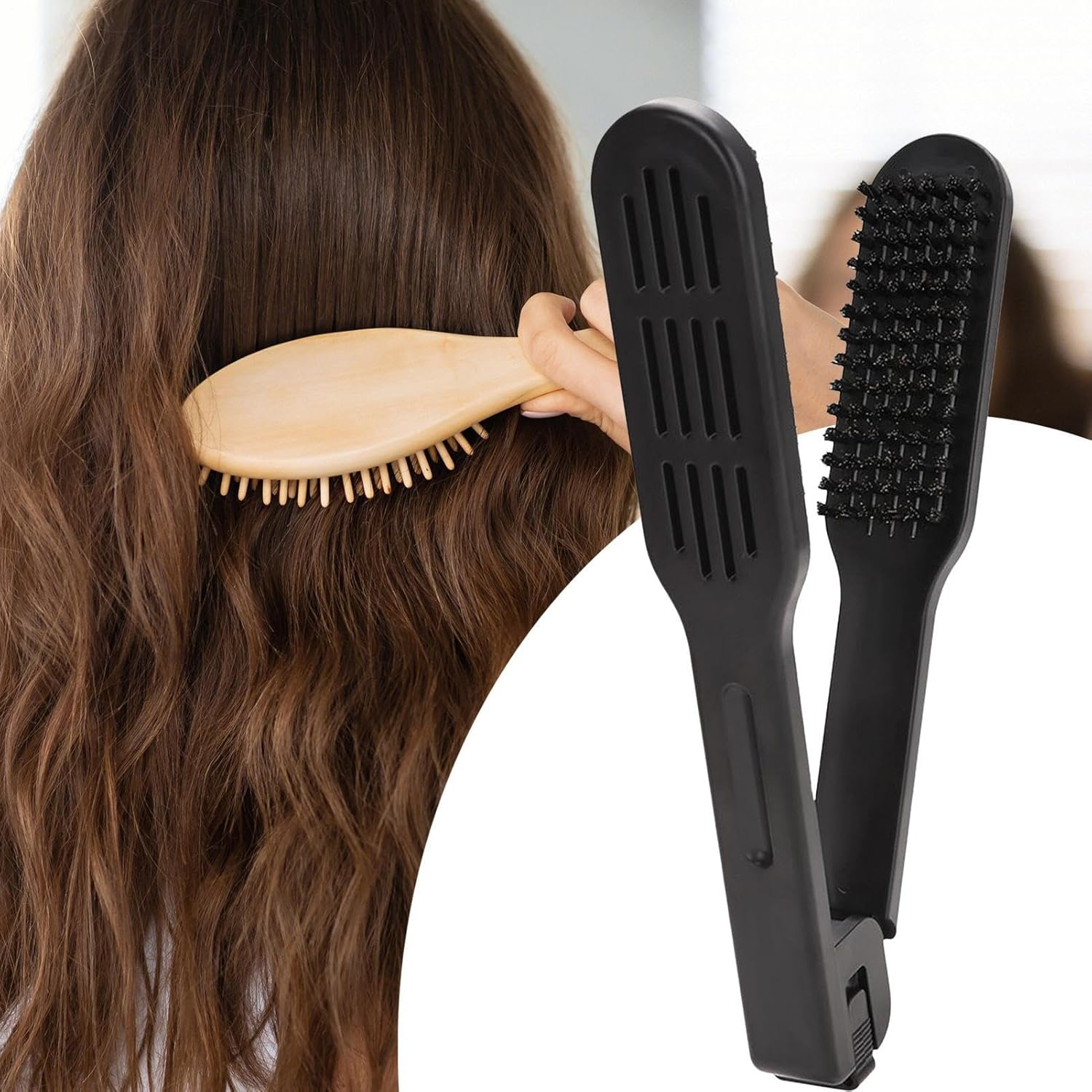 Boar Bristle Brush, Double Sided Clamp Comb, Hair Detangling Tool, 8.66X1.57 Inches, Smoothing Styling Accessory, Hairdressing for Teens, Women, Girls, Youth, Daily Use image number 1
