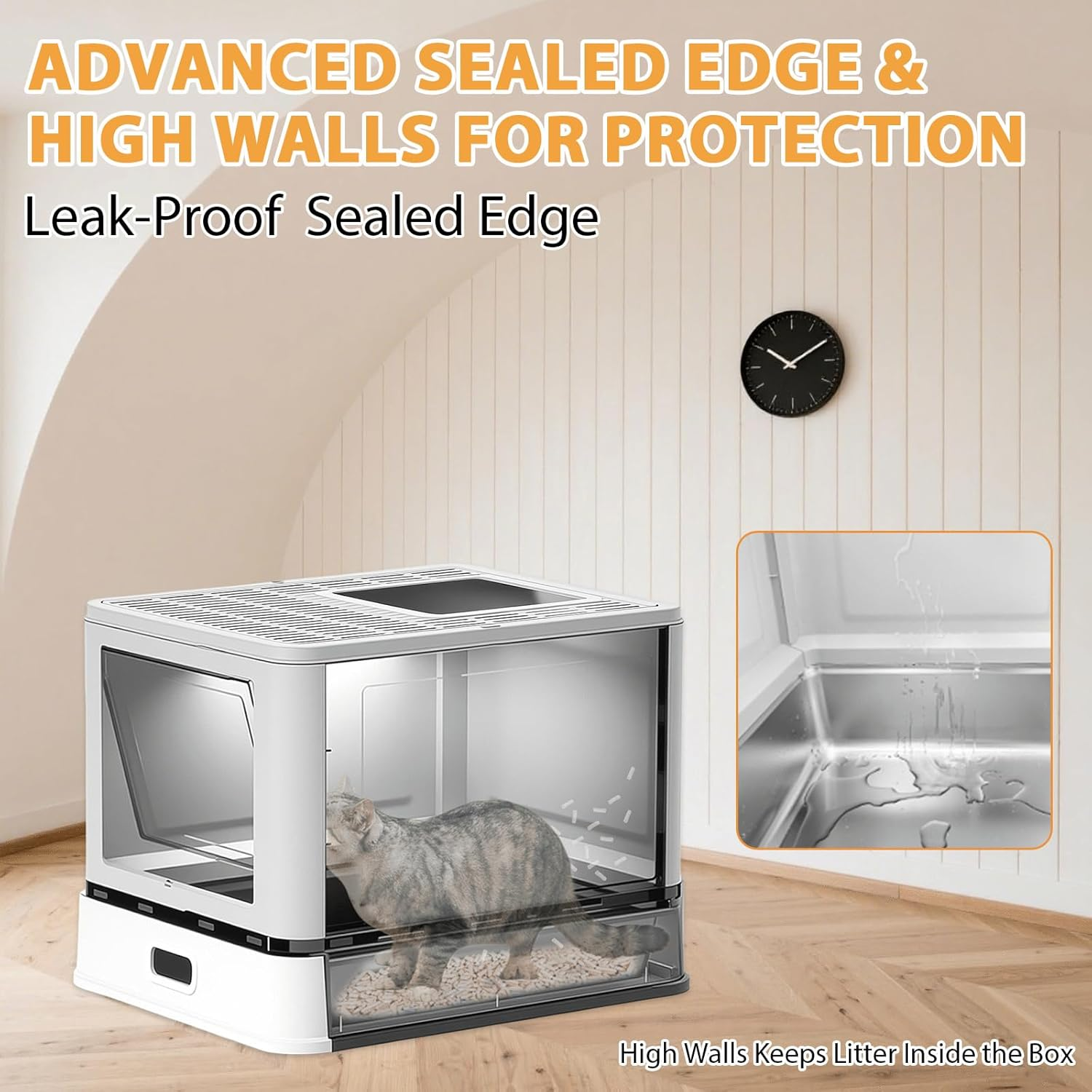 Homegroove Stainless Steel Cat Litter Box with Drawer, XL Foldable Enclosed Kitten Litter Box with Lid for Indoor Cats, Metal Covered Cat Litter Pan with Litter Scoop (Gray) image number 4