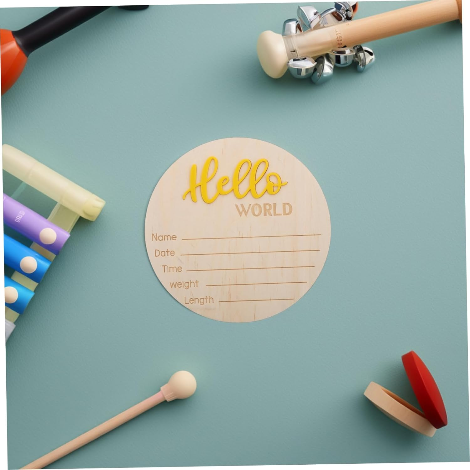 Toddmomy 4Pcs Birth Sign Card Wooden Nursery Announcement Prop for Newborn Arrival Welcome World image number 6