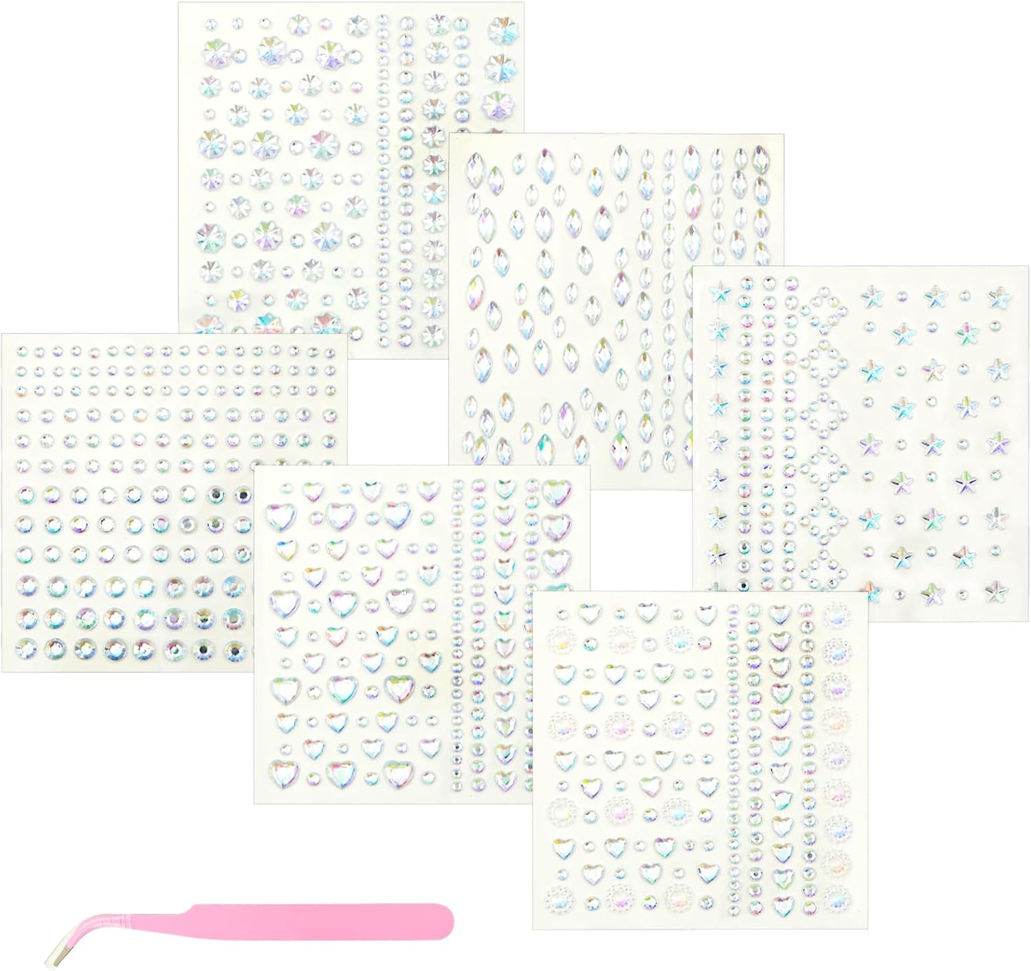 Self Adhesive Face Gems,892Pcs Face Eye Hair Jewels Rhinestones Stick on Acrylic Jewels for Makeup DIY Craft Body Nail Party Decoration image number 1