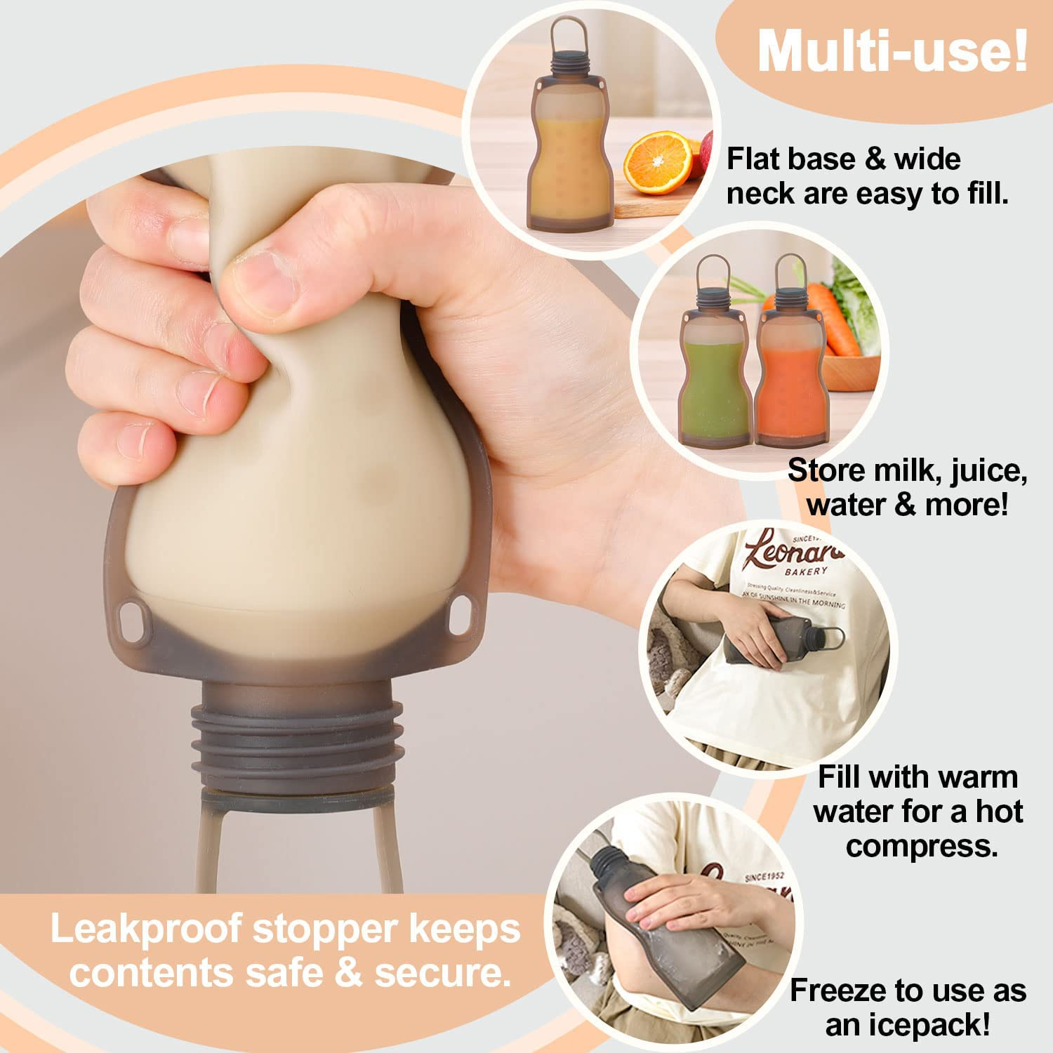 Haakaa Silicone Milk Storage Bag,Reusable Breast Milk Bags for Breastfeeding,Food Grade Silicone,Bpa Free,9 Oz/260 Ml，5Pack image number 2