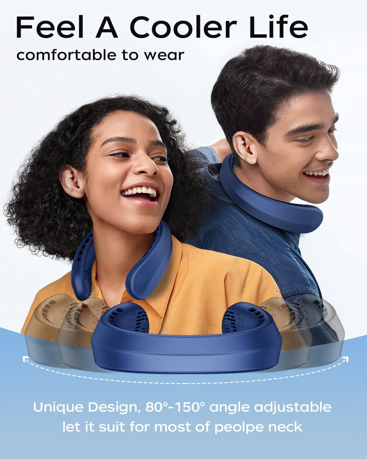 Neck Fan, Portable Fan around Neck, 4000Mah Battery Operated Wearable Personal Fan with USB Rechargeable, 3 Wind Speed, Fast Cooling, Ultra Quiet, Bladeless,Headphone Design for Travel, Men Women image number 1