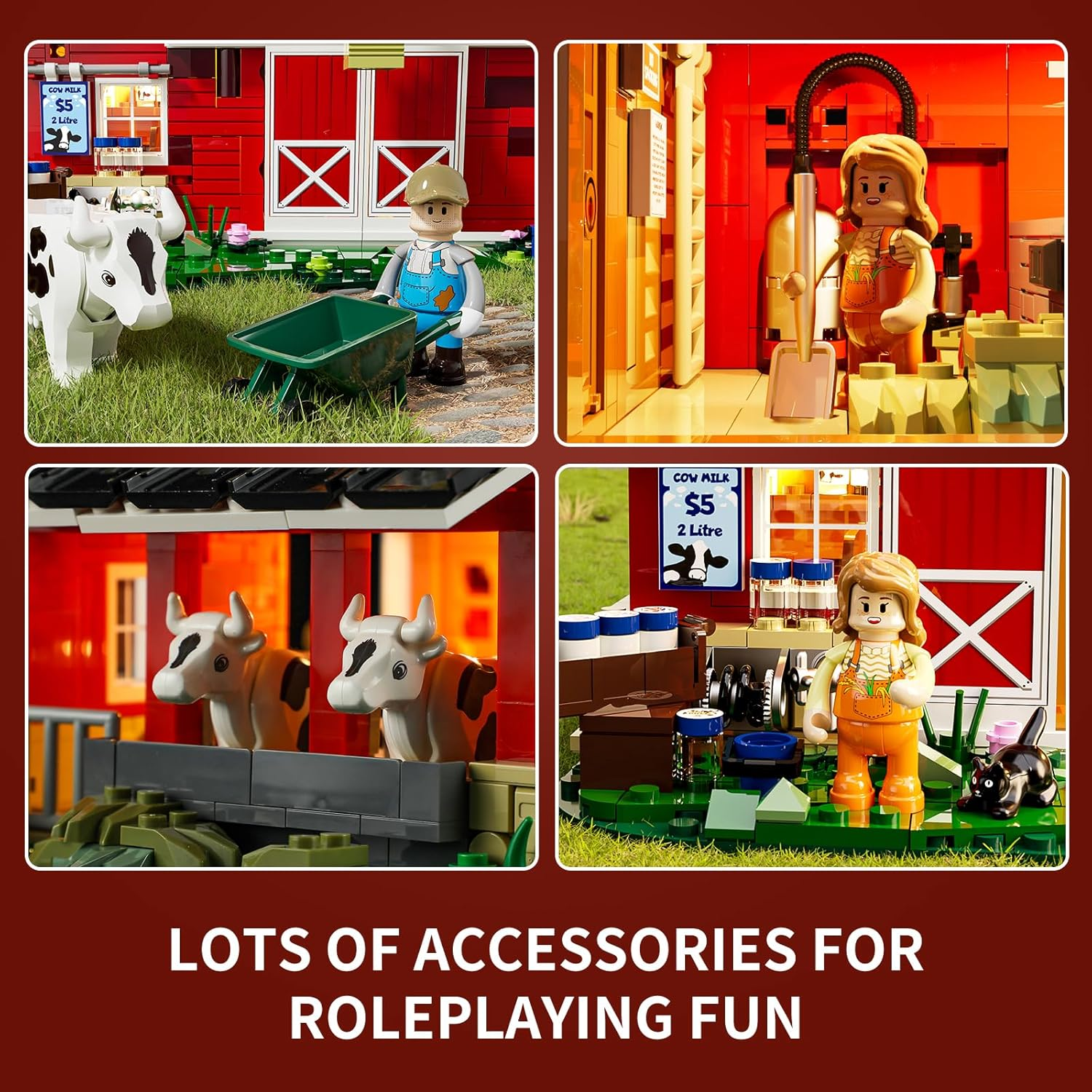 FUNWHOLE Farm Cow-Barn Lighting Building-Bricks Set - Farm Life Cow Barn House Collection LED Light Building Construction Set 1368 Pcs for Adults and Teen