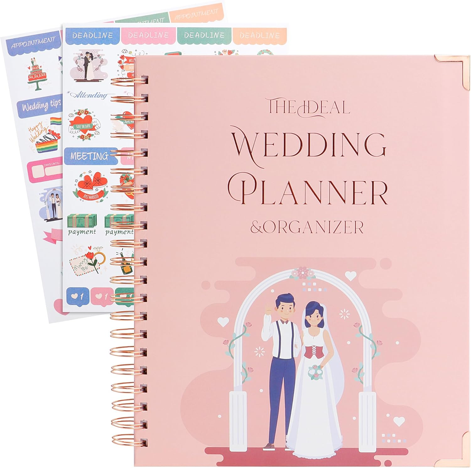 JUNART Beautiful Wedding Planner and Organizer, 11.2"&times;9.3" Detailed Pink Wedding Planner with Stickers, Engagement Gifts for Newly Engaged Couples, Bride and Groom image number 4
