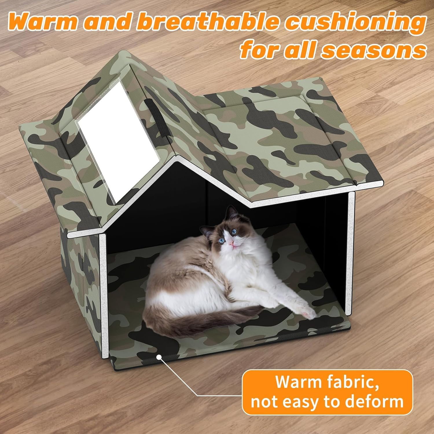 Outdoor Cat House Waterproof, Insulated Cat Houses for Outdoors, Large Feral Cat House for Seasons, Collapsible Outdoor Cats Shelter with Door and Soft Mat, Collapsible Feral Easy to Assemble (Green) image number 2