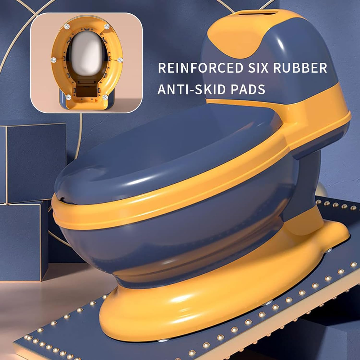 Uandhome Potty Training Toilet, Realistic Potty Training Seat with Toilet Brush, Toddler Potty Chair with Soft Seat, Toilet Tissue Dispenser and Splash Guard, Non-Slip for Toddler& Baby& Girls (Blue)