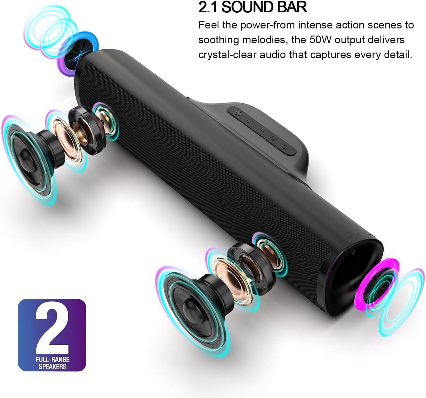 Sound Bar for Smart TV, Surround Sound System for Tvs &ndash; 50W Bluetooth Soundbar with Bluetooth, ARC, Optical, and AUX Connectivity, Remote Control, Wall-Mountable, Compatible with TV, PC, and Phone image number 4