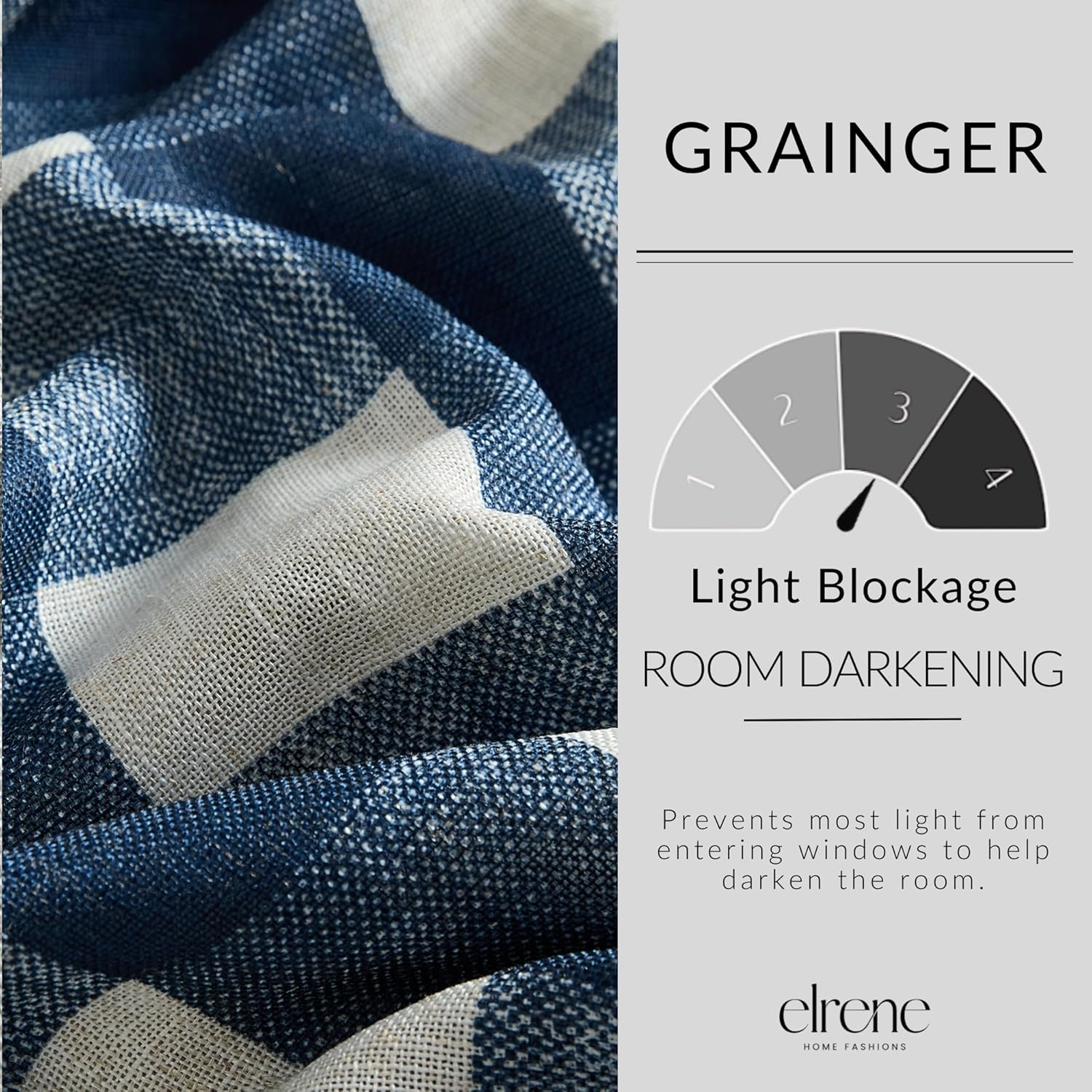 Elrene Home Fashions Grainger, 80% Polyester; 20% Linen, Indigo, 52" X 84" (1 Panel)