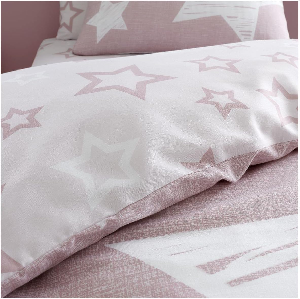 GC GAVENO CAVAILIA Easy Care Printed Duvet Cover Sets, Breathable Reversible Stars Bedding Single Bed Set, Washable Comforter Covers, Blush Pink