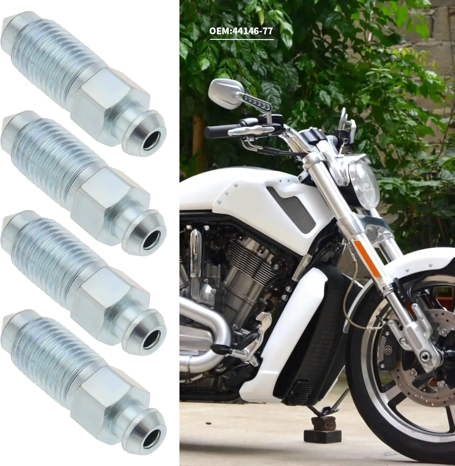 OTOTEC 4Pcs Q235 Steel Brake Caliper Bleed Screw 3/8-24 Brake Caliper Bleed Screw Nipple Compatible with Harley-Davidson 502660 Silver image number 1