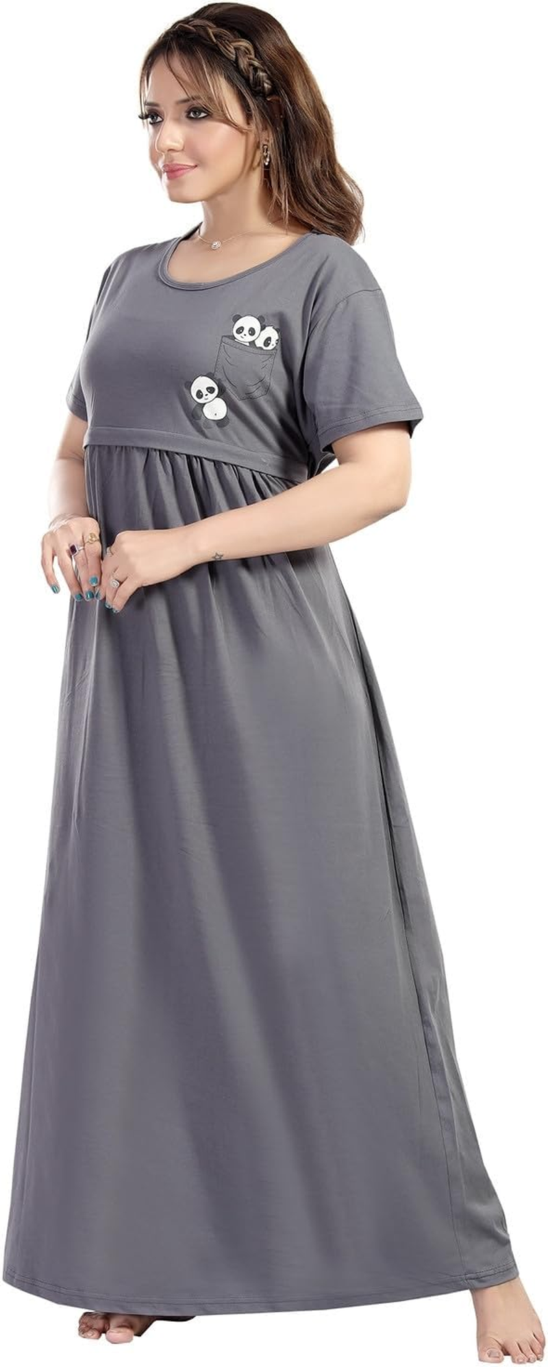 Fabme Women'S Full Length Pure Cotton Pre and Post Pregnancy Nursing Nightdress Nighty image number 4