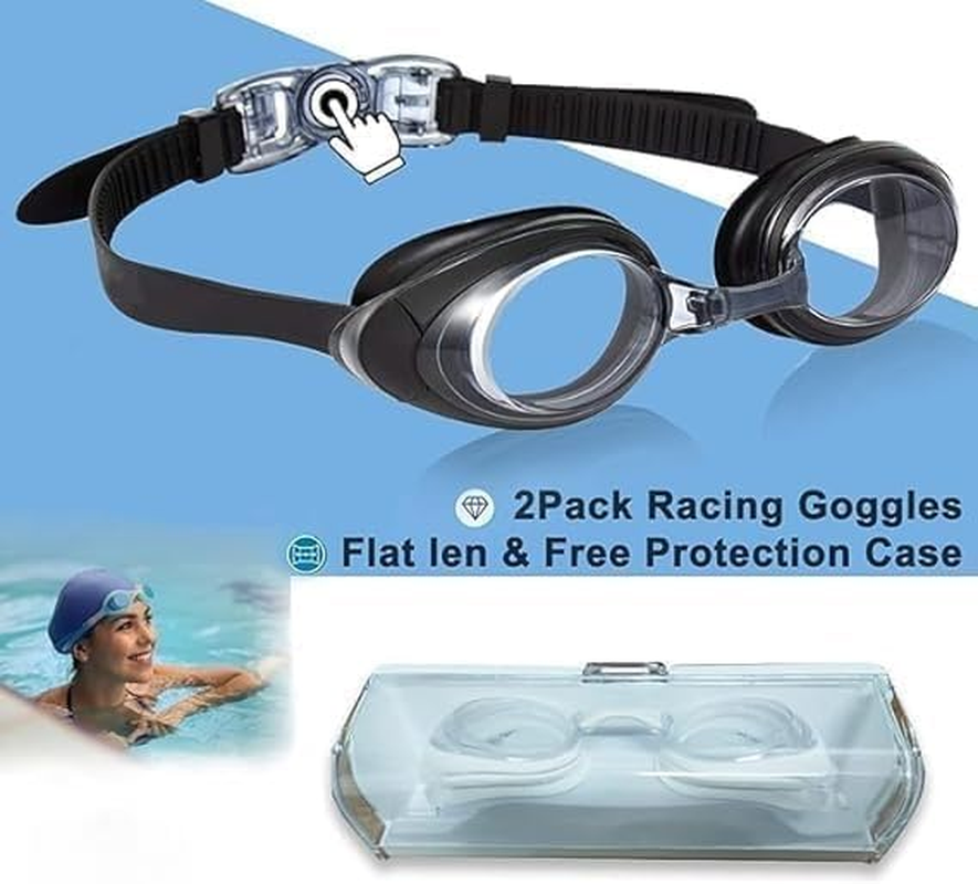 Swimming Goggles, Anti-Fog UV Protection, 2-Pack, Black and White, Silicone Cushion image number 3