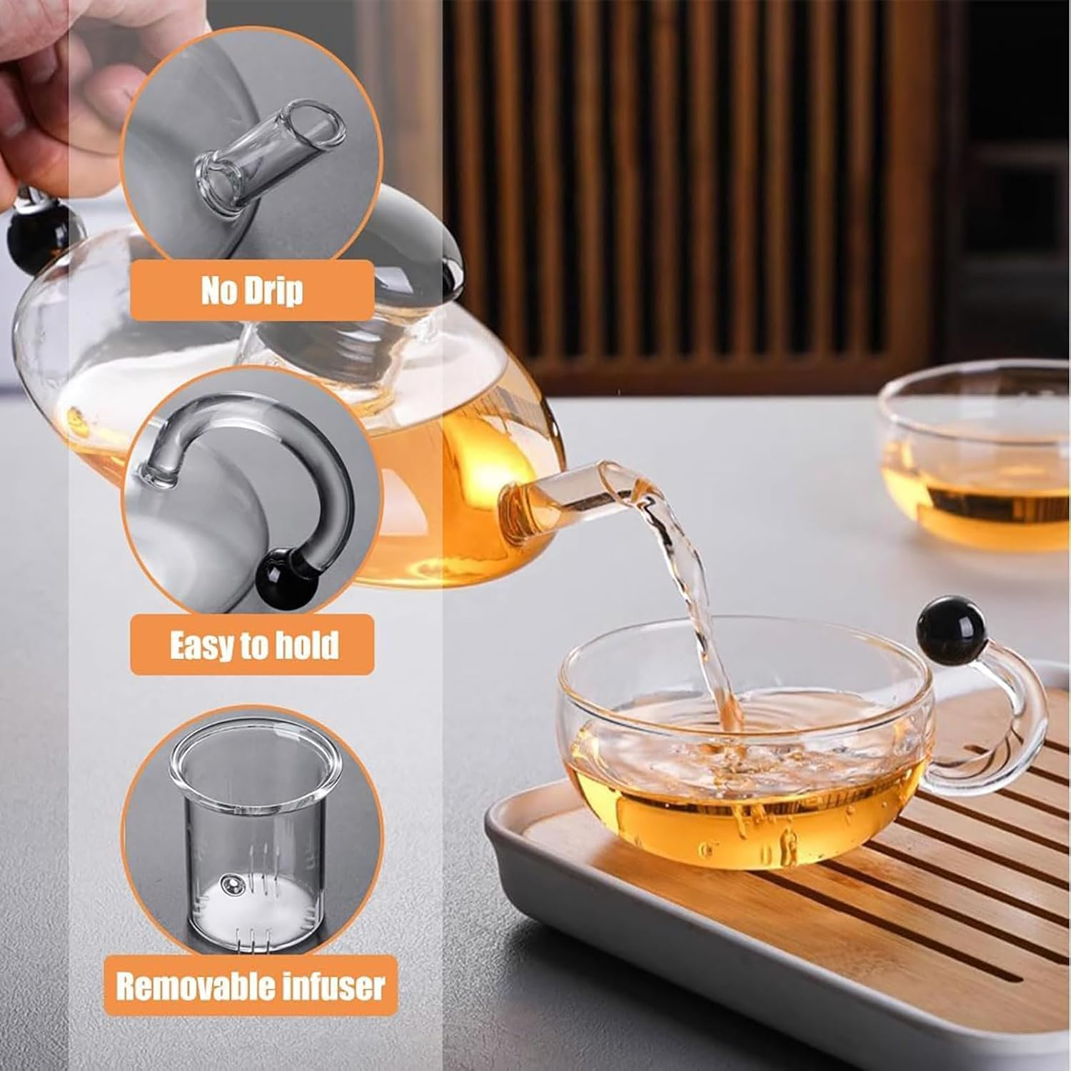 Innovessa Tea Pot, Sereno Filtration Teapot, 600Ml, Borosilicate Glass, Transparent, 5*10*15Cm/1.97*3.94*5.9In image number 3