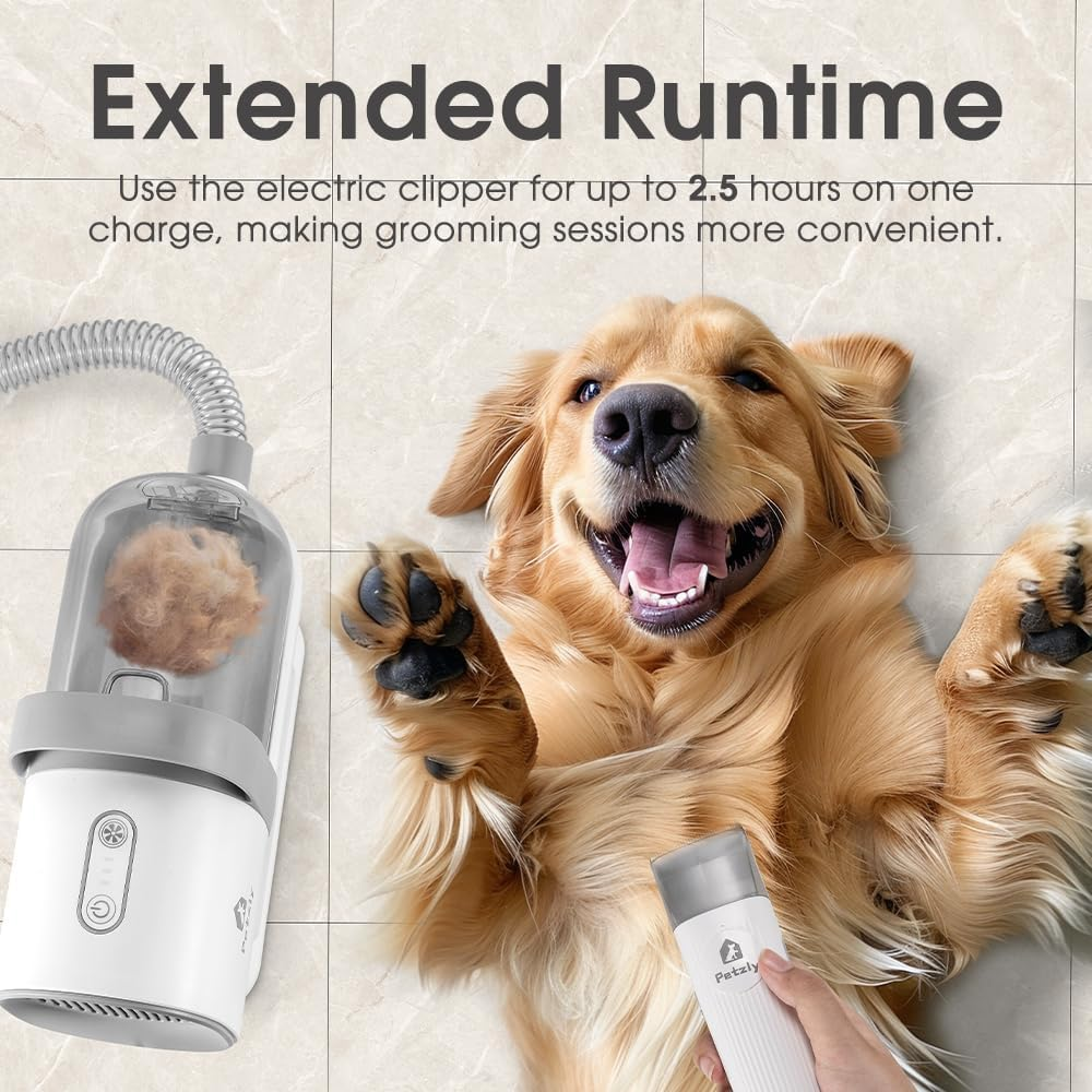 Petzly Dog Grooming Kit, 7 in 1 Pet Grooming Kit with 3 Suction Mode and 1.5L Large Dust Cup, 10000Pa Powerful Dog Vacuum for Shedding Grooming Hair, Low Noise Electric Clipper and Brush, White image number 6