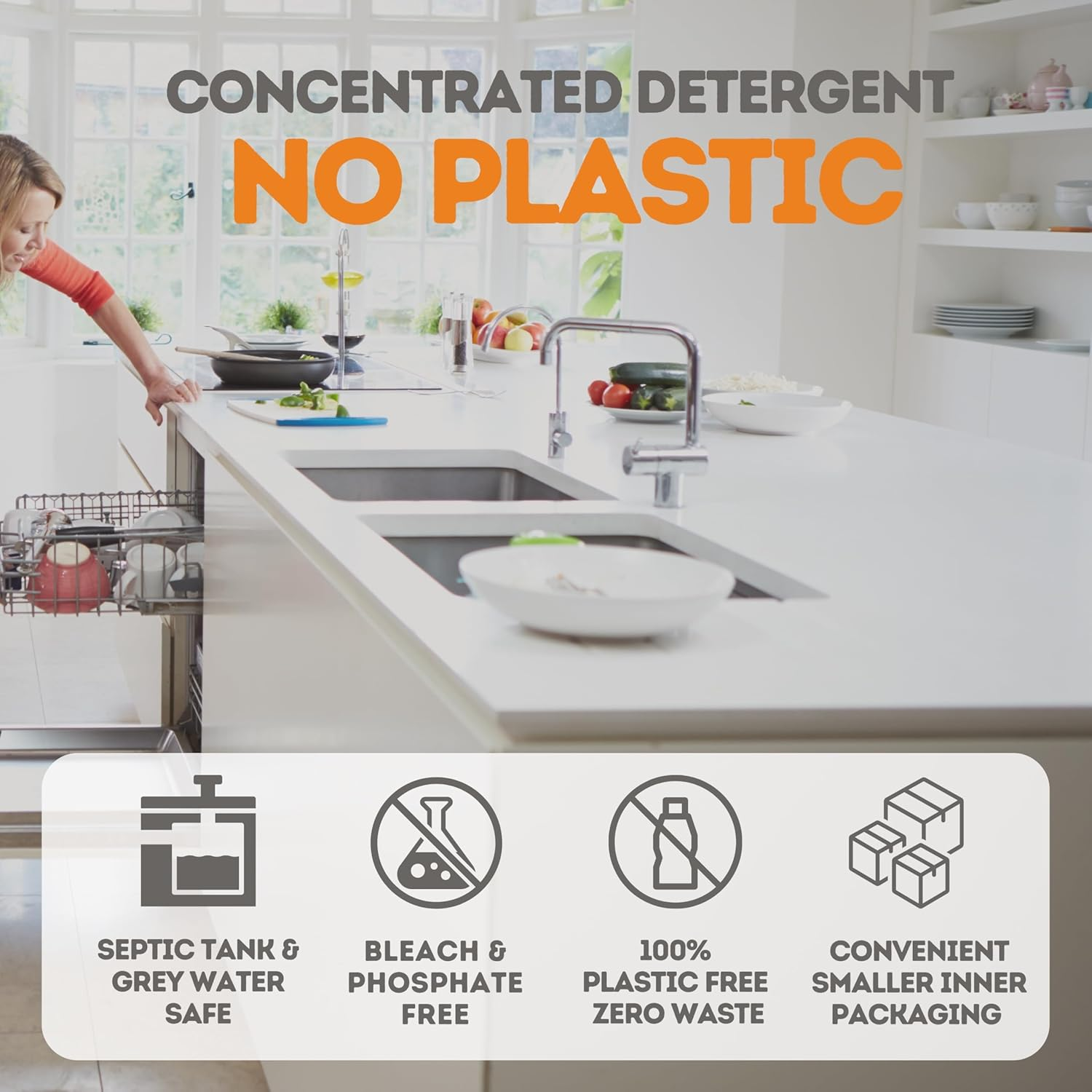 Dishwasher Detergent Sheets & Machine Cleaning Tablets COMBO, 3-In-1 Detergent, Rinse Aid, Deodorizer + Machine Cleaning Tablets, Biodegradable, Plastic Free, No Mess, Use in Dishwasher or Sink image number 5