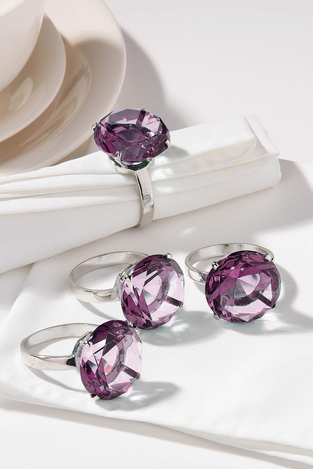 Premier Housewares Diamante Napkin Rings - Set of 4, Purple - Blue image number 6