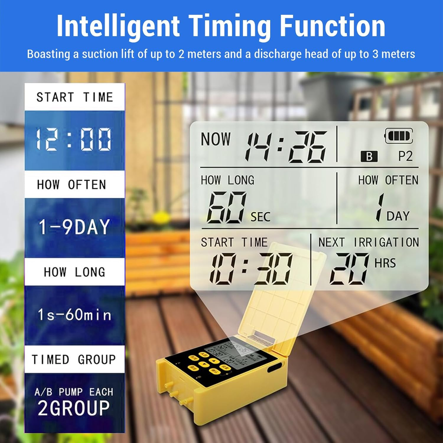 Diyeeni Solar Dual Pump Watering Device, 2000Mah Li Battery, with Rain Delay Function for Landscape Garden Greenhouse,Usb Port Indoor Irrigation Kit Intelligent Timing