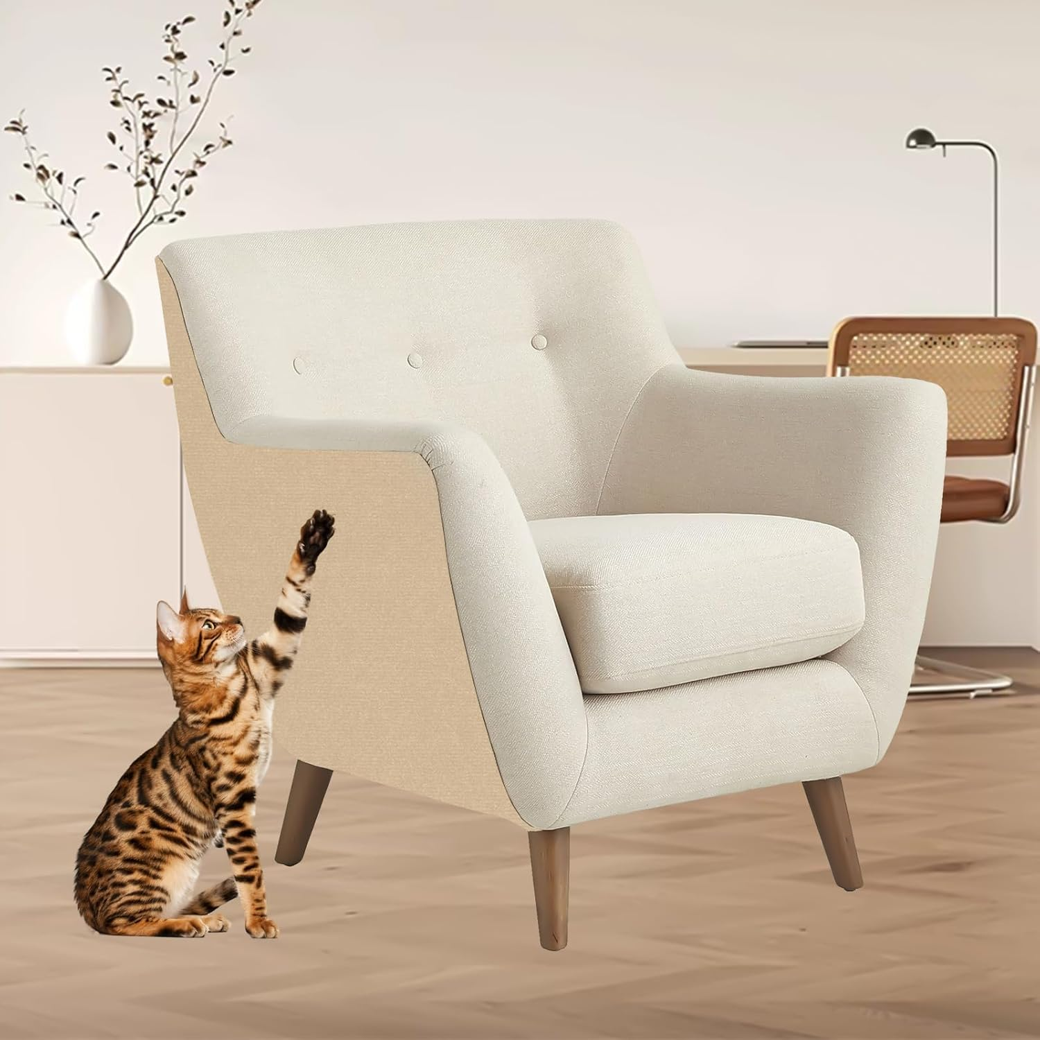 Cat Couch Protector 40 * 200 Cm Cat Scratch Protector Non Woven Fabric Cat Sofa Protector Cat Furniture Protector Furniture Protectors from Cats anti Scratch Sofa Cushion (Khaki) - Dark Gray image number 5