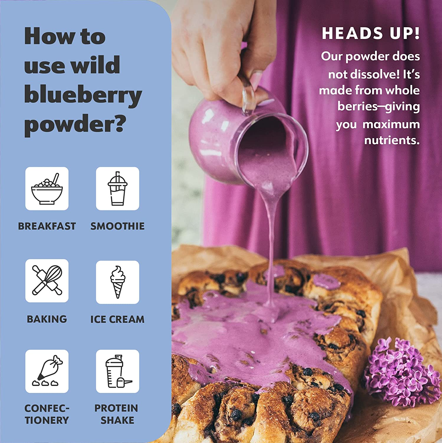 LOOV Organic Wild Blueberry Powder, Wild-Crafted from Nordic Forests, 100% Whole Fruit Bilberry, 52-Day Supply, 250 Grams, Freeze-Dried and Powdered Blueberries, No Added Sugar image number 3