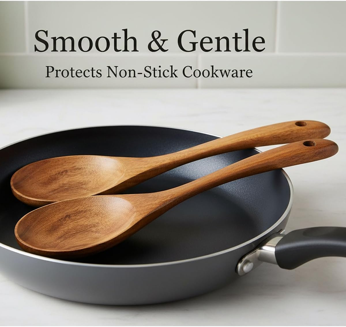 Set of 2 Large Salad Spoons, Wooden Spoons, 33 Cm / 13 Inch Salad Servers, Teak Wood Spoons, Serving Spoons, Salad Wooden Cutlery Long Handle image number 6