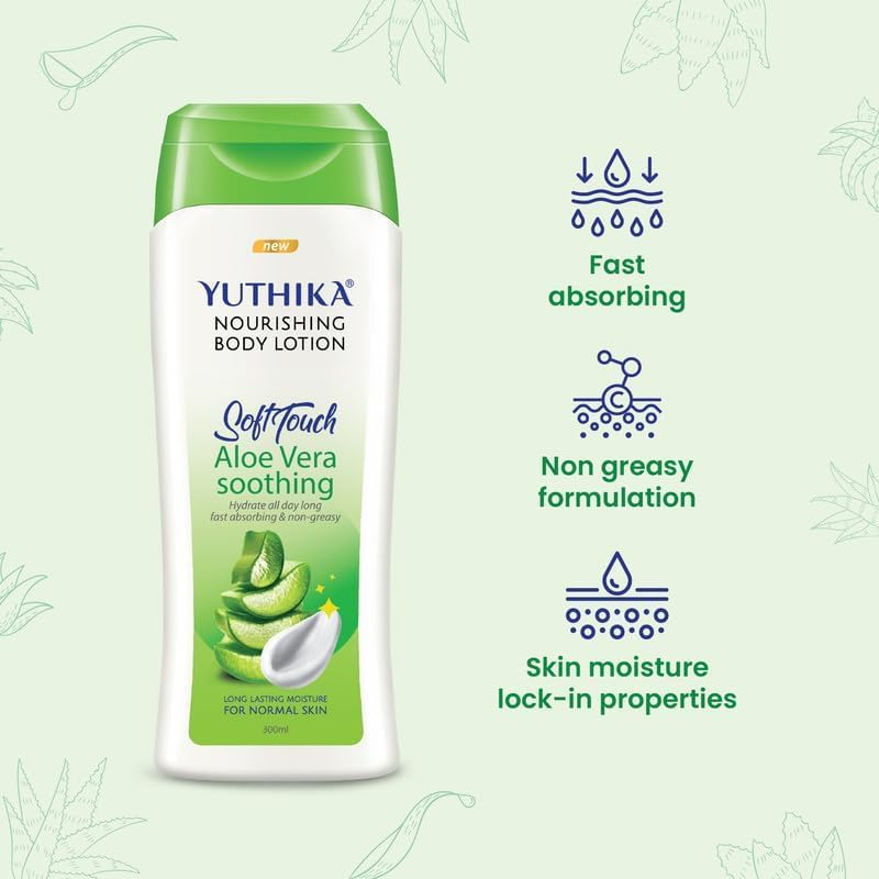 Yutika Softtouch Nourishing Body Lotion for Long Lasting Moisture and Soothing Skin for Men and Women (Aloe Vera, 300Ml) image number 2