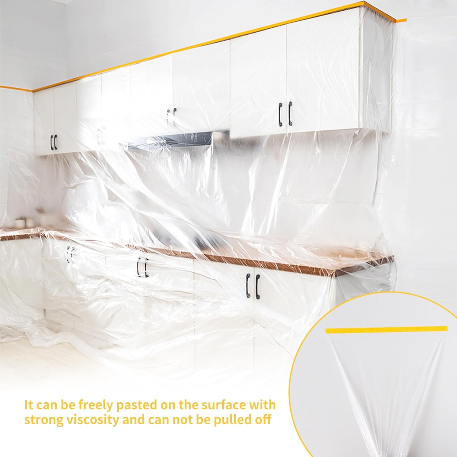 Pre-Taped Masking Film Protection for Appliance and Furniture Automotive Painters Wall Heavy-Duty Drop Cloth for Spray Painting Decorating Masking Tape Film(4 Rolls) image number 3