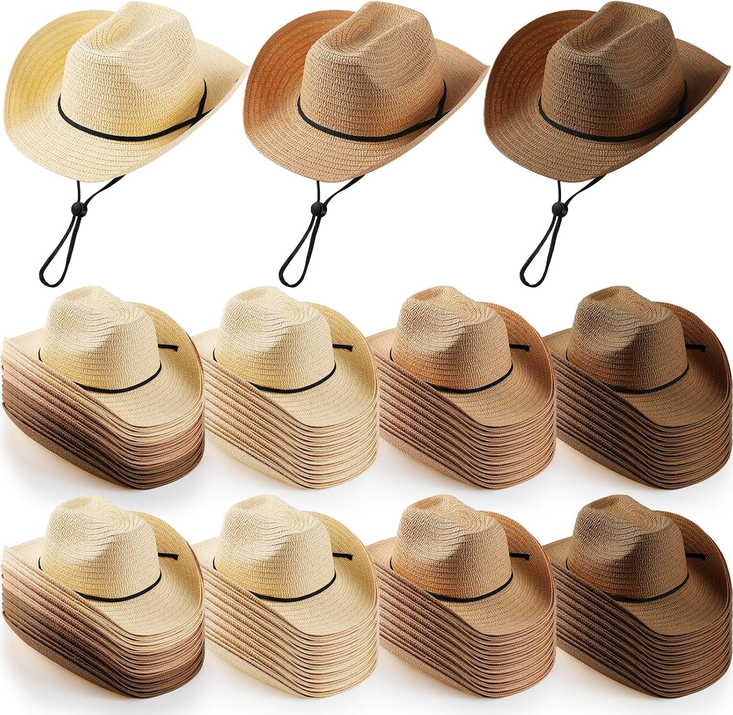 Unittype Adult Cowboy Hat Bulk Western Party Straw Hat Unisex Cowboy Cowgirl Set for Women Men