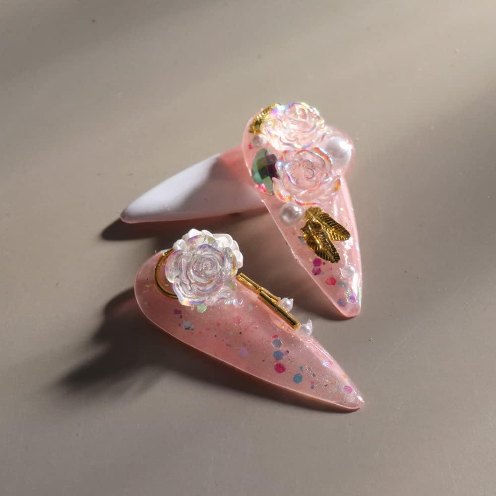 Woration Resin Nail Art Charms Decorations Decals 5D Nail Accessories Craft Ornaments Supplies White & Transparent Three-Dimensional Camellia Rose Flower 6 Grids image number 2