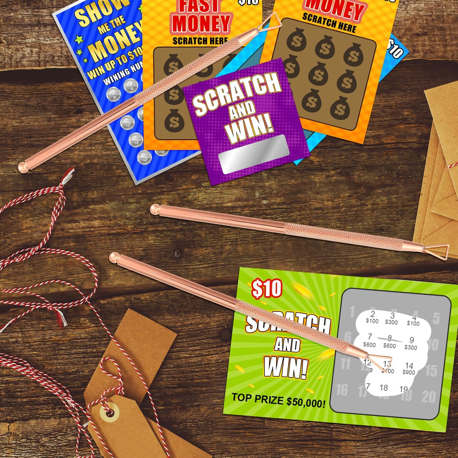 3Pcs Lottery Ticket Scraper, Stainless Steel Scratch Tools Lottery Scraper Label Scraper for Tickets Lucky Stickers Labels with Storage Box (Rose Gold) image number 1