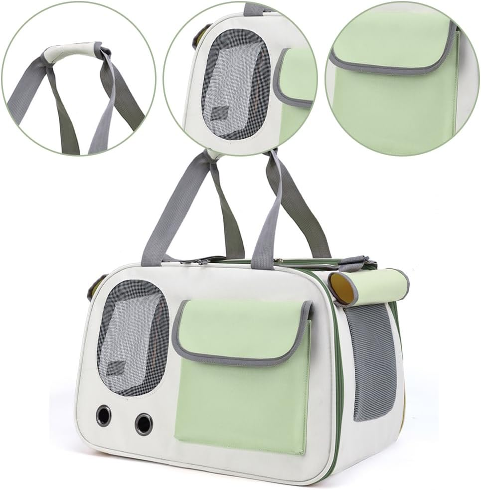 Oxford Fabric Cat Carrier, Foldable Pet Backpack, Lightweight Pet Travel Bag, Breathable & Adjustable for Cats & Small Dogs Outings (Green