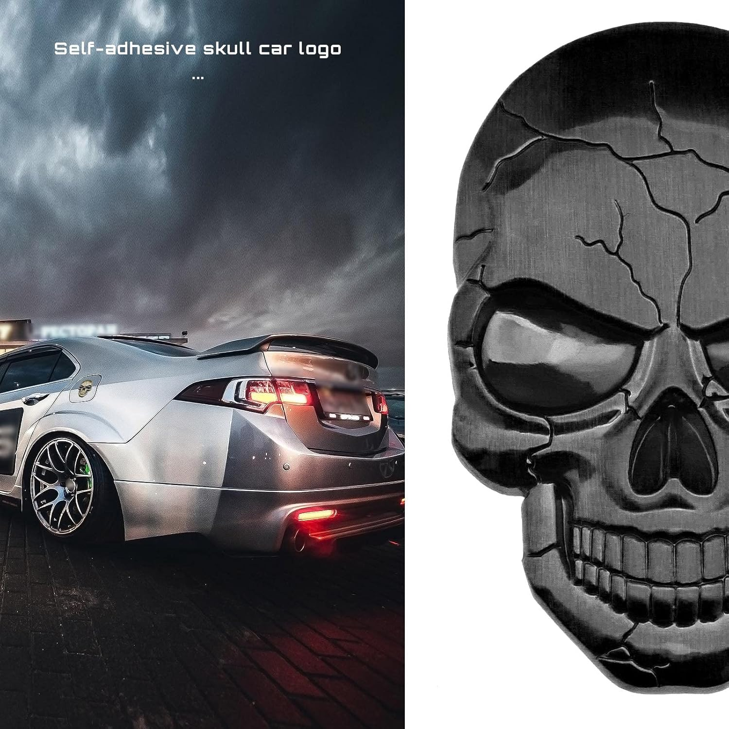 SING F LTD 3D Metal Decal Skull Punisher Vehicle Sticker Waterproof Decoration Logo Cranium Emblem Badge Decal for Car Truck Motorcycle Refrigerator Computer Door Titanium Black image number 5