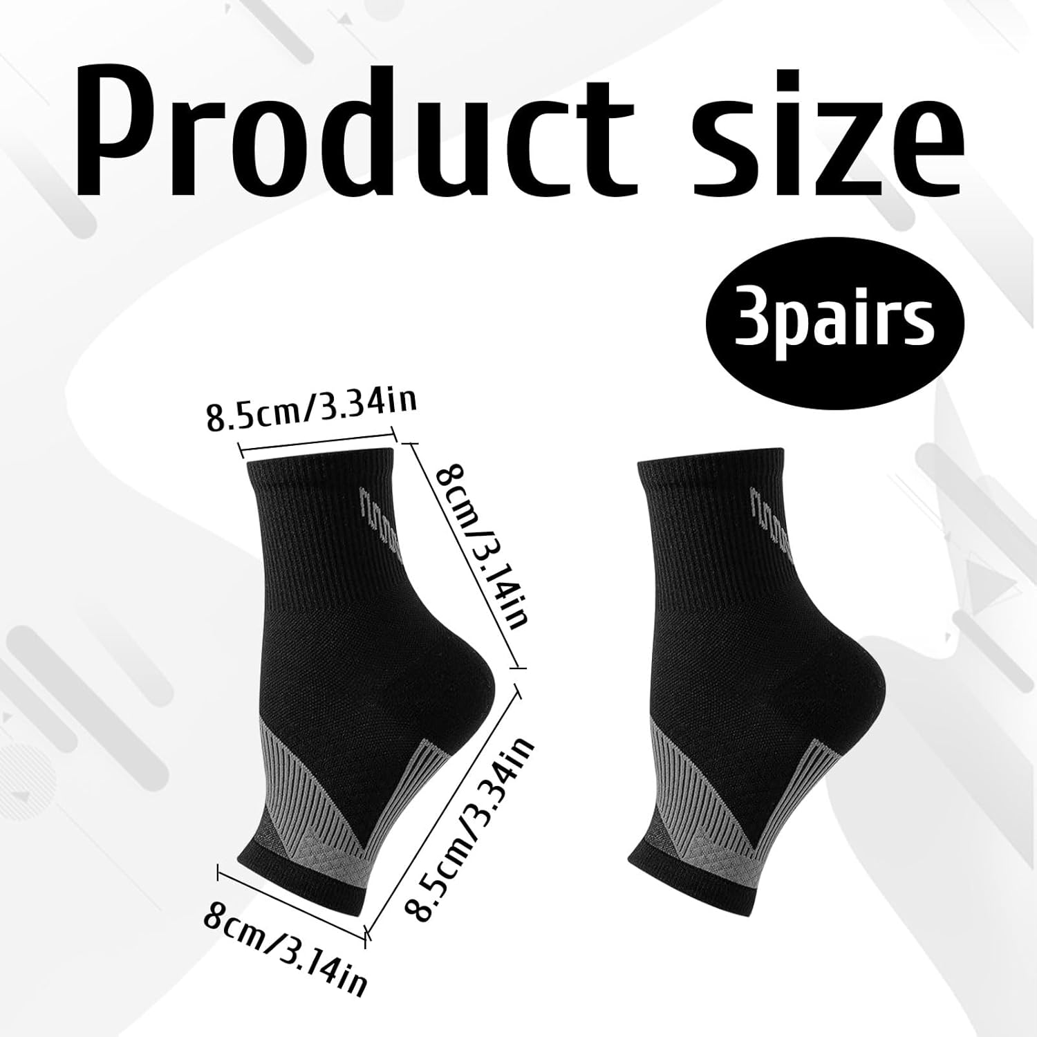 ​​Ankle Brace Support, 3 Pairs Plantar Fasciitis Socks, Ankle Support Brace, Ankle Compression Sleeve Socks for Women and Men, Eases Swelling Heel Spurs and Tendinitis, Increases Circulation (M)​ image number 2