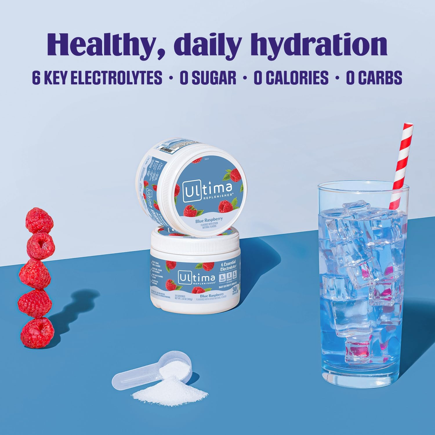 Ultima Replenisher Electrolyte Hydration Powder, Blue Raspberry, 30 Servings - Sugar Free, 0 Calories, 0 Carbs - Gluten-Free, Keto, Non-Gmo, Vegan, with Magnesium, Potassium, Calcium image number 6