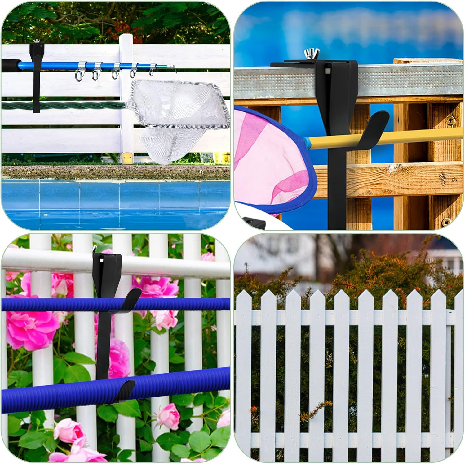 AIEX 2PCS Adjustable Pool Pole Hooks, Double Hooks for Hanging Rustproof Pool Fence Hooks Metal Pool Pole Holder Pool Tool Hooks for Wall Pool Fence(Black) image number 5