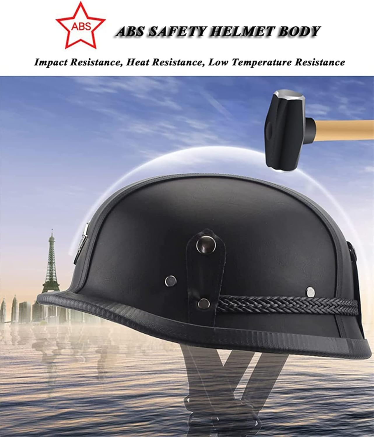 Leather Half Helmet with Yellow Goggles Vintage Motorcycle Half Shell Helmet Removable and Washable Liner Motorcycle Helmet for Adults Men Women DOT/ECE Approved image number 2