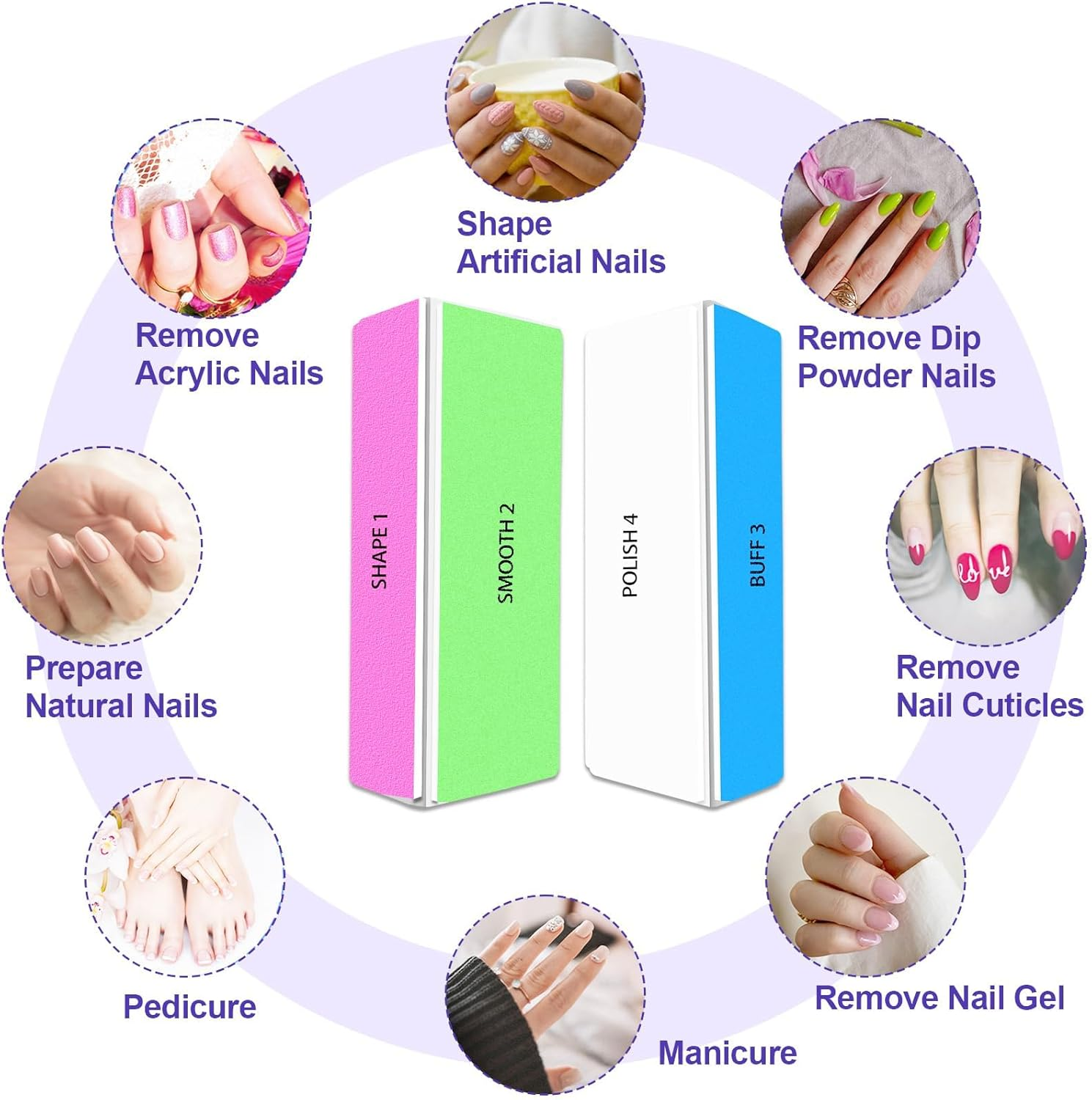 4-Way Professional Nail Buffer Block Set, 2 Piece Manicure Buffing and Shining Tool for Natural, Acrylic Nails,120/240/600/3000 Grit