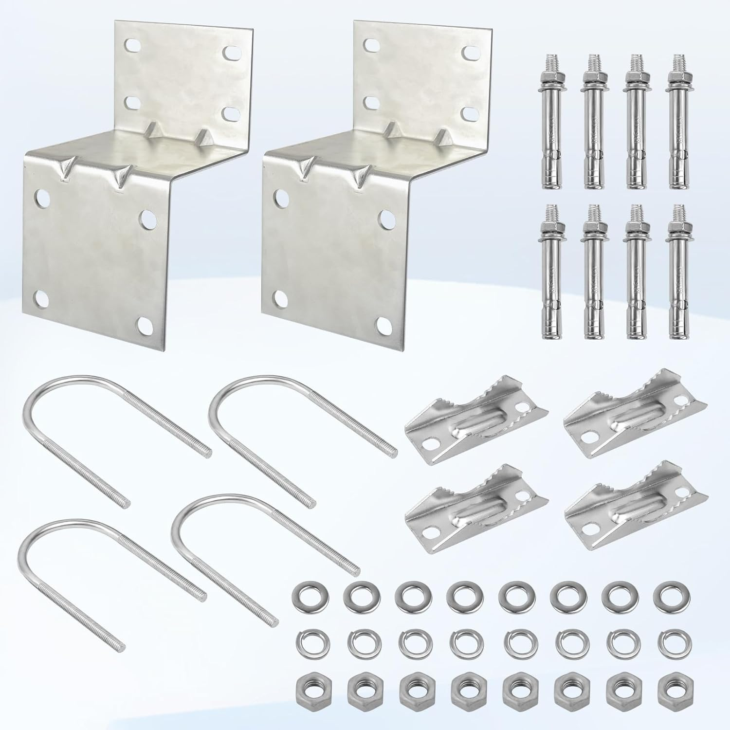 Antenna Pole Mount Bracket Kits - 2 Set Antenna Pole Mast Mount Bracket with U-Bracket Assembly + 4 Screws for outside Home Antenna Pole Holder image number 2