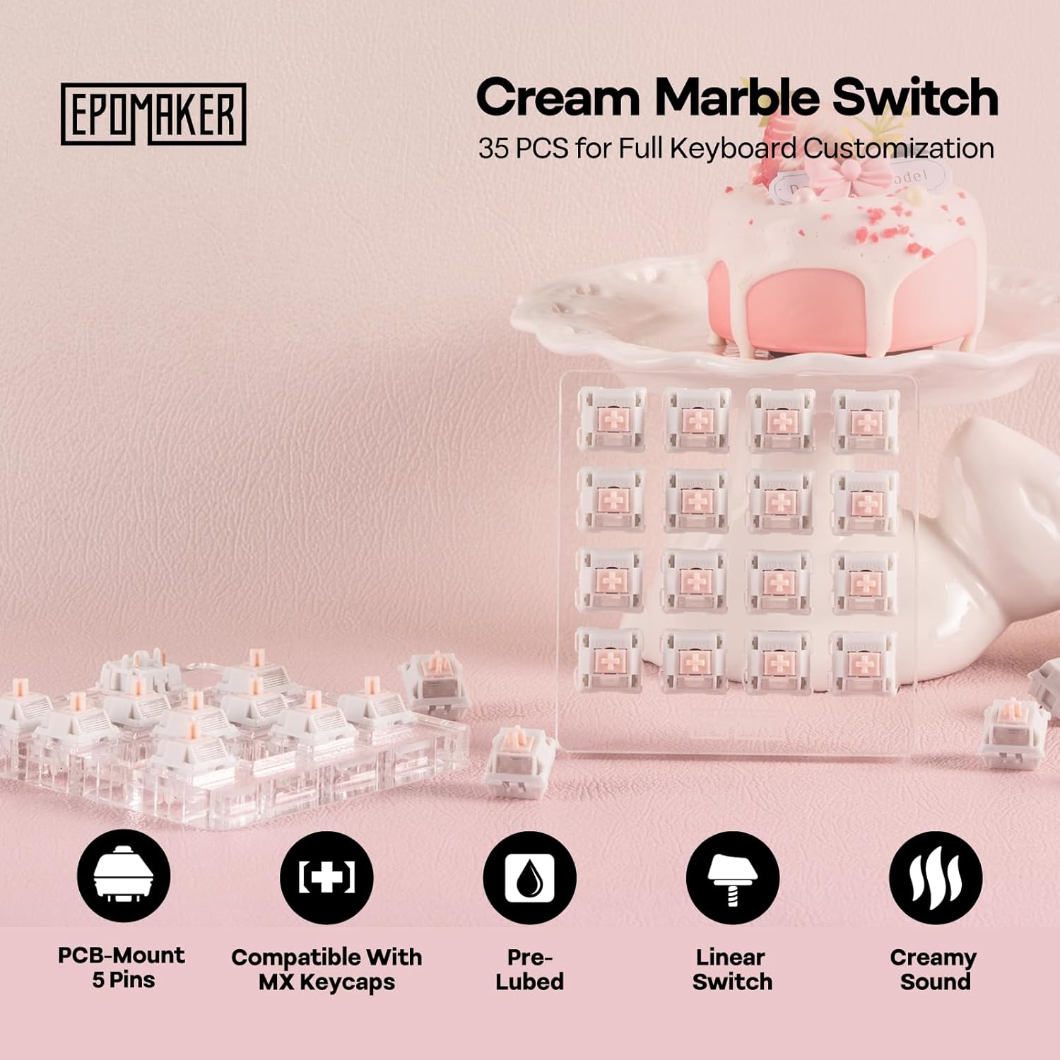 EPOMAKER Cream Marble 47Gf Gaming Keyboard Switches, 35 PCS Linear Switch, 5-Pin Pre-Lubed Switch, Creamy Switches, Compatible with MX Keycaps for Mechanical Keyboard